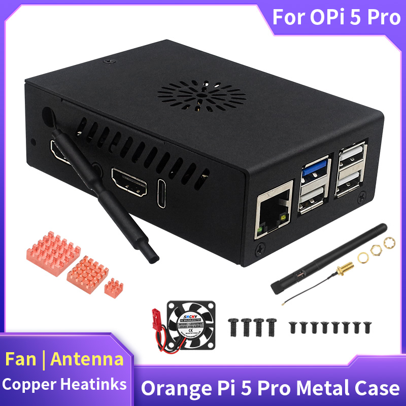 Pi 5 Case - Orangefarbenes Pi 5 Pro-Gehäuse, Metallgehäuse, Lüfter,
