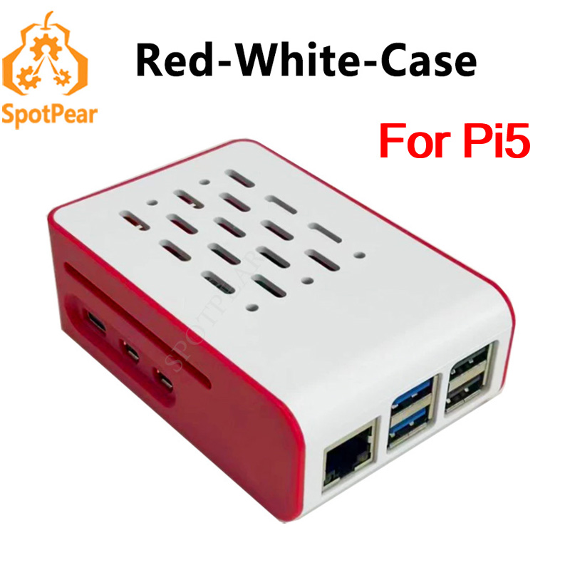 Pi 5 Case - Raspberry Pi 5, rot-weißes Kühlgehäuse für